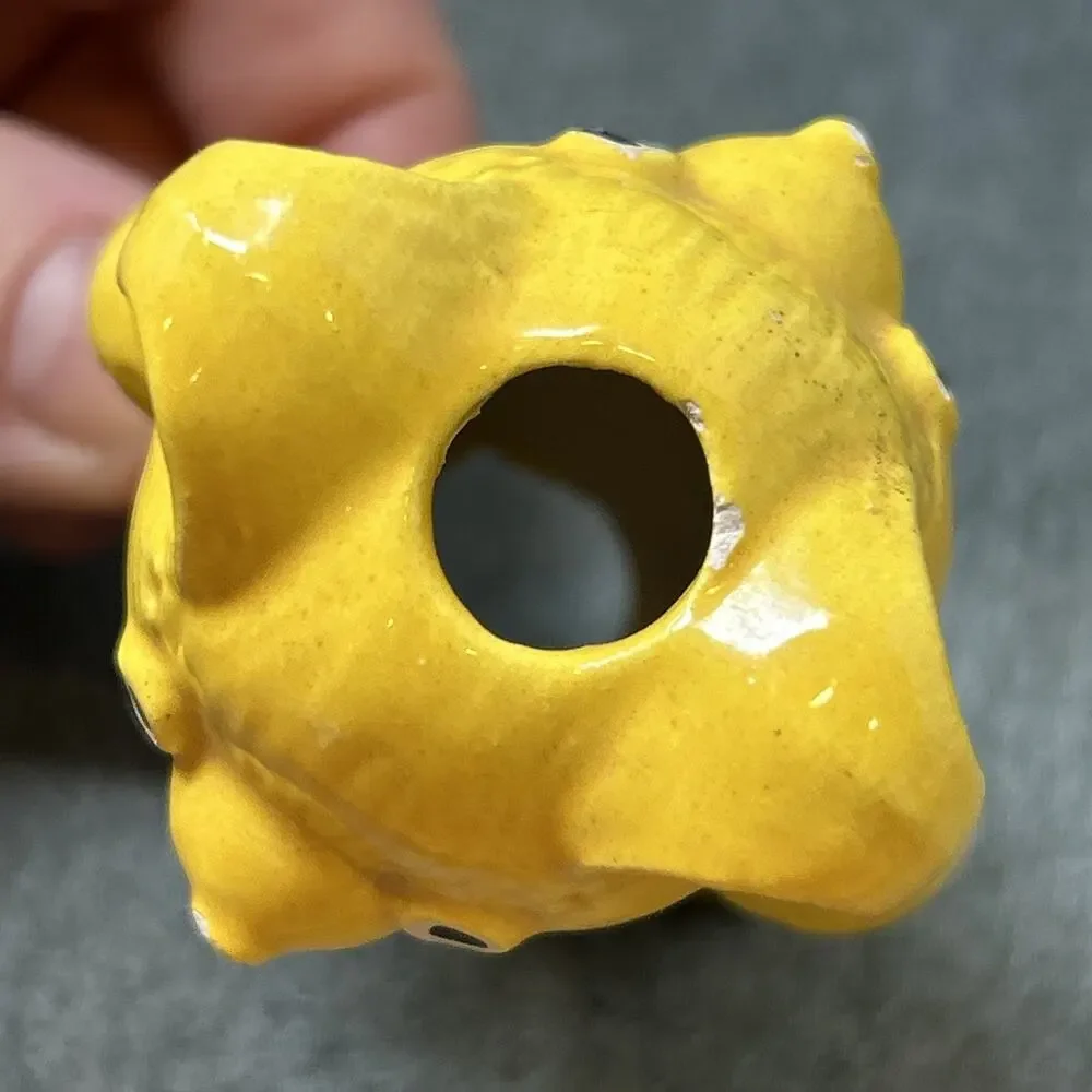 Vintage 2pc Yellow Ceramic Teddy Bear Macrame Beads 2 3/4in Crafting Supplies